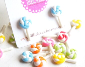 Lollipop Swirls Earrings-miniature food jewelry, food earrings