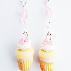 Vanilla Cupcake Earrings- birthday cupcake food jewelry-miniature food jewelry