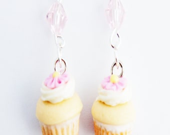 Vanilla Cupcake Earrings- birthday cupcake food jewelry-miniature food jewelry