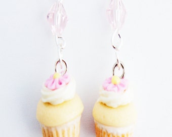 Vanilla Cupcake Earrings: Polymer Clay Miniature Food Jewelry