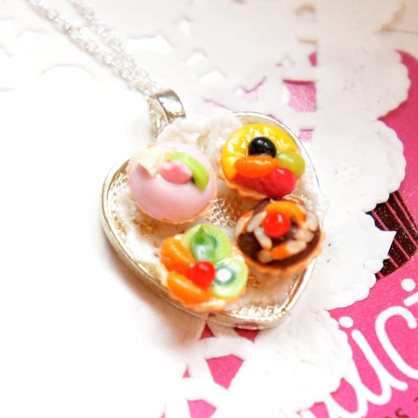 Dessert Tart Sampler Necklace- miniature food jewelry, food necklace, fruit tart necklace