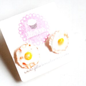 Fried Egg Earrings- miniature food jewelry, food earrings, breakfast jewelry