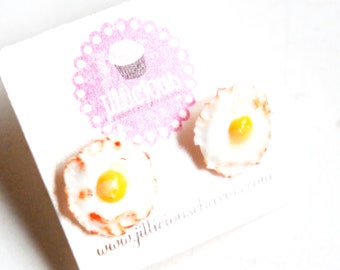 Fried Egg Earrings- miniature food jewelry, food earrings, breakfast jewelry