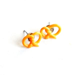 Miniature Pretzel Stud Earrings: Handmade Polymer Clay Food Jewelry