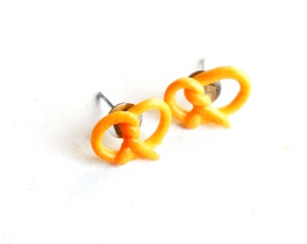 Miniature Pretzel Stud Earrings: Handmade Polymer Clay Food Jewelry