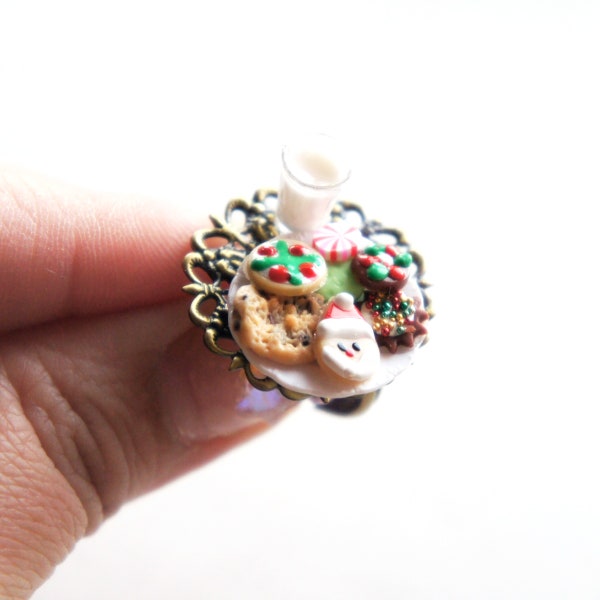 Christmas Cookies and Milk Ring- holiday jewelry, miniature food ring