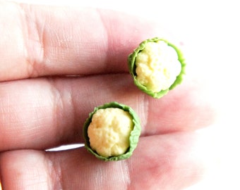 Cauliflower Stud Earrings - miniature food jewelry, vegetable earrings
