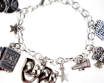 Theater Actor Charm Bracelet -Hollywood charm bracelet, Tibetan silver charm bracelet