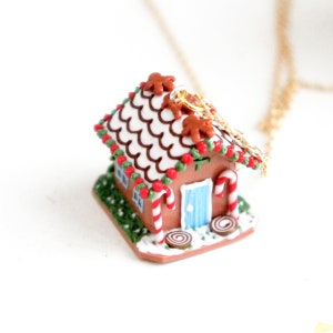 Gingerbread House Necklace-  miniature food jewelry, Christmas food necklace, cookie necklace