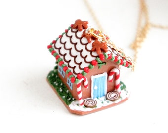 Gingerbread House Necklace: Handmade Polymer Clay Christmas Food Jewelry
