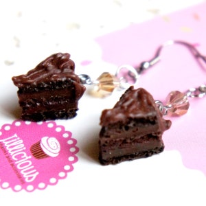 Chocolate Cake Earrings- miniature food jewelry, cake earrings