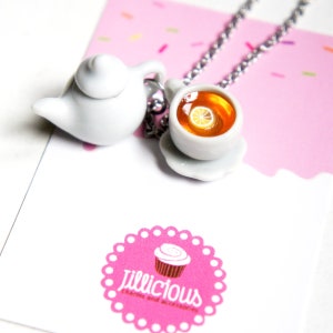 Tea Set Necklace- miniature food jewelry, tea necklace, tea cup necklace, tea pot necklace