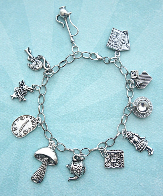 Alice in Wonderland Charm Bracelet Tibetan silver bracelet themed charm bracelet
