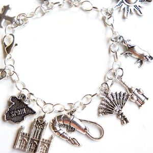Madrid Spain Charm Bracelet- themed charm bracelet, Tibetan silver charm bracelet