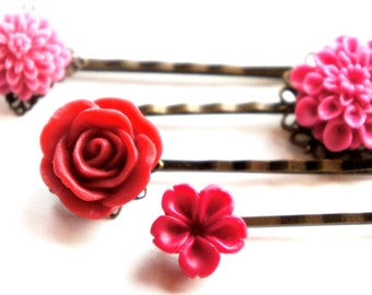 Shades of Pink Flower Hair Clips- hair accessories, hair pins, bridesmaid gifts
