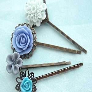 Blaue Blumen Haarnadeln: Bronze Filigraner Haarschmuck