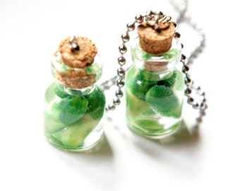 Pickles in a Jar Necklace-bottle necklace, miniature food jewelry, food necklace, jar pendant