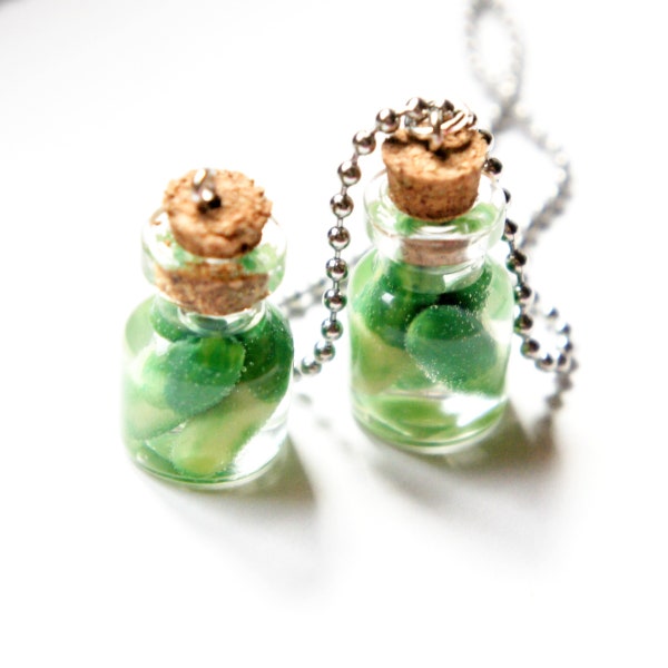 Pickles in a Jar Necklace-bottle necklace, miniature food jewelry, food necklace, jar pendant