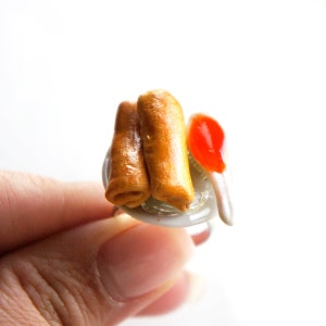 Egg Rolls Ring- miniature food jewelry, Chinese food jewelry