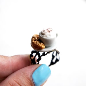 Biscotti and Hot Chocolate Ring-miniature food jewelry