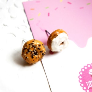 Bagel with cream cheese earrings - miniature food jewelry, breakfast earrings