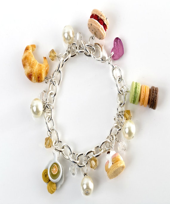 Breakfast Food Themed Polymer Clay Miniature Food Charm Bracelet