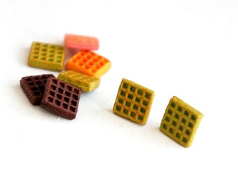 Waffle Stud Earrings-miniature food jewelry, breakfast earrings
