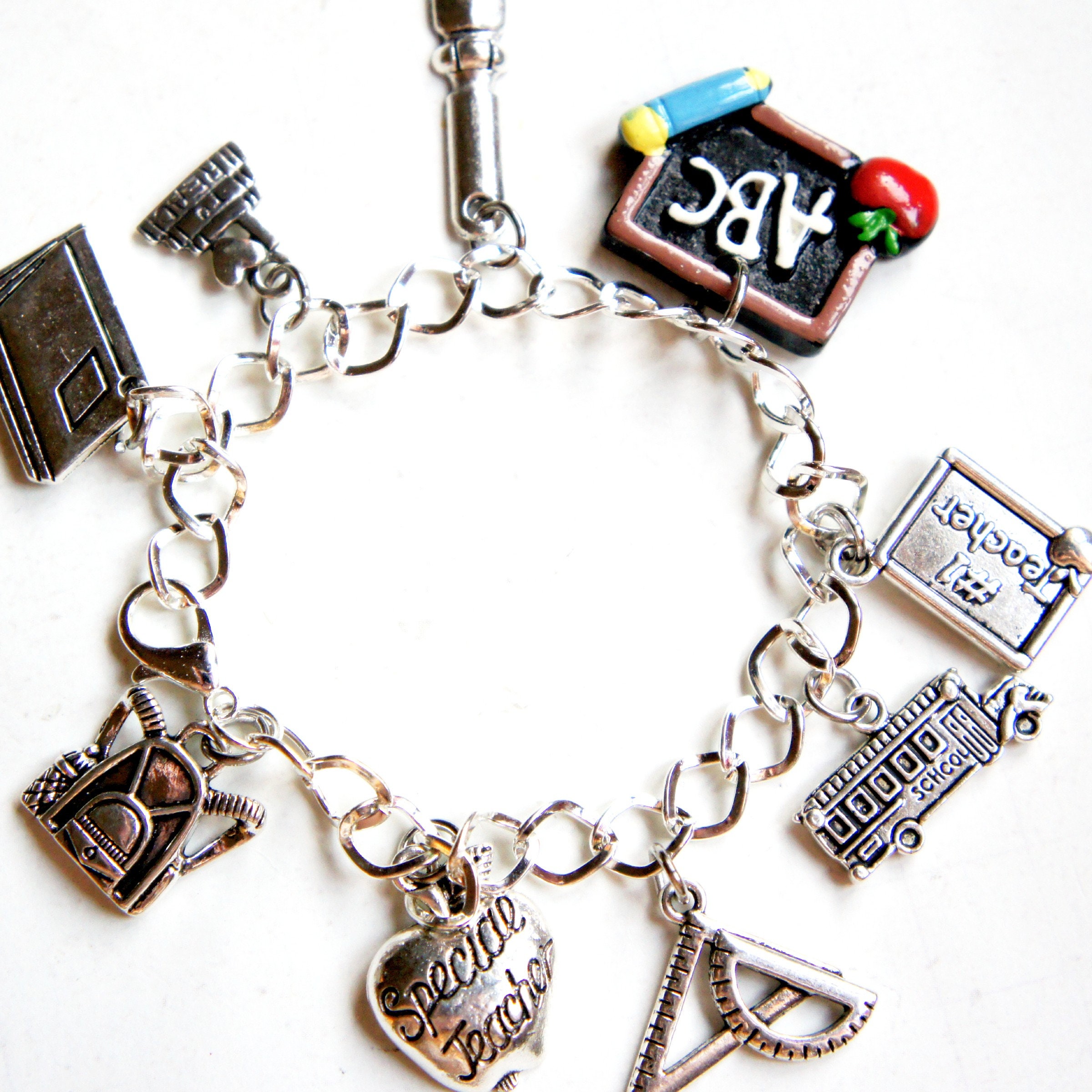 Teacher Charm Bracelet school charm bracelet pulsera de encanto de plata tibetana pulsera tematica pulsera de encanto de profesion Etsy Mexico