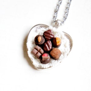 Chocolate Truffles Necklace- miniature food jewelry, food necklace, Belgian chocolates necklace