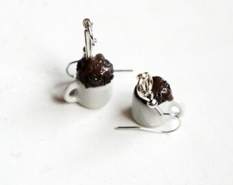 Mug Cake Dangle Earrings- miniature jewelry, dessert jewelry, cake earrings