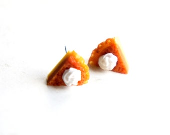 Handmade Miniature Pumpkin Pie Earrings: Thanksgiving Food Jewelry