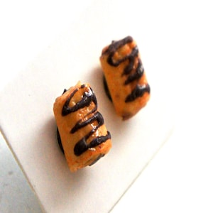 Chocolate Croissant Stud Earrings- miniature food jewelry, food earrings
