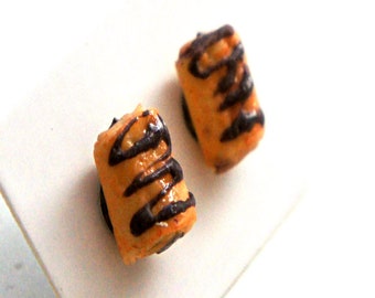 Chocolate Croissant Stud Earrings: Handmade Polymer Clay Miniature Food Jewelry