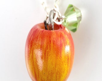 Apple Necklace- food necklace, teacher gift, fruit necklace