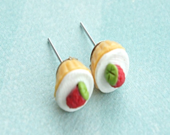 Strawberry Cupcake Earrings: Miniature Polymer Clay Food Jewelry