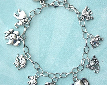 Elephant Charm Bracelet-Tibetan silver, themed bracelet, elephant jewelry
