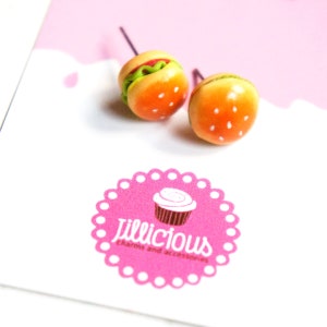 Burger Stud Earrings- miniature food earrings, food earrings