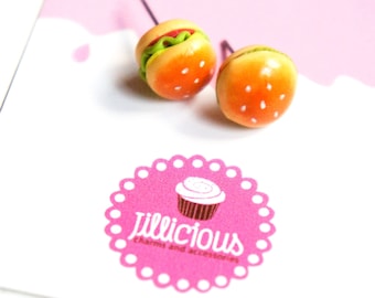 Burger Stud Earrings: Handmade Miniature Food Jewelry
