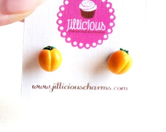 Peach Stud Earrings-miniature food jewelry, fruit earrings