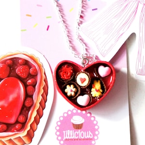Heart Cookie Box Necklace- miniature food jewelry, cookies necklace