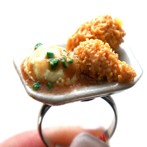 Fried Chicken and Gravy ring-miniature food, food jewelry