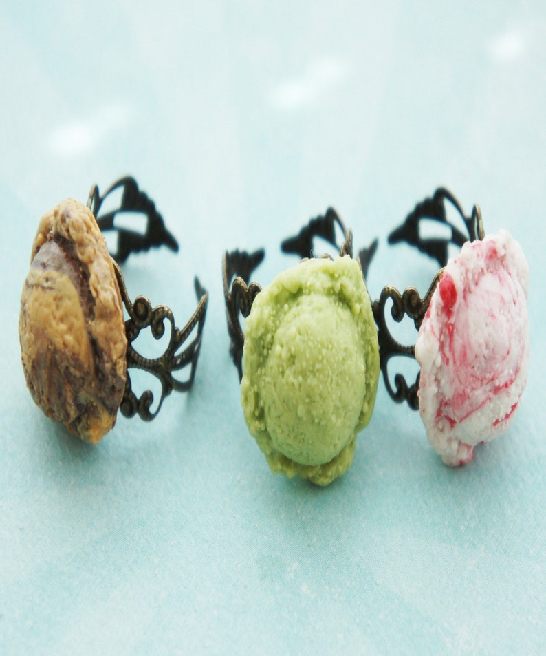 Ice Cream Scoop Ring miniature food jewelry, food ring, food jewelry, dessert jewelry image 2