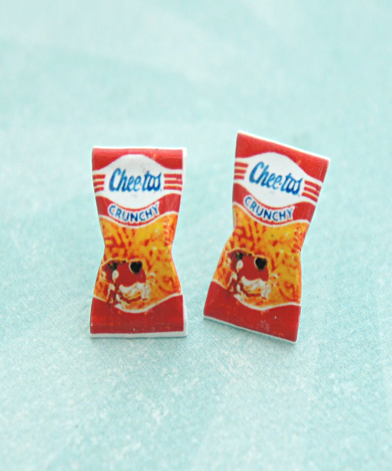 Vintage Cheetos Stud Earrings-miniature food jewelry, junk food jewelry image 5