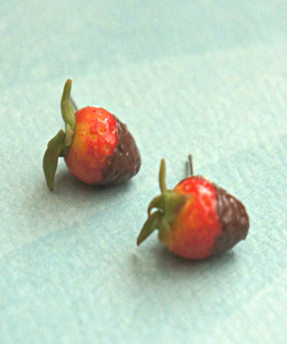 Chocolate Dipped Strawberry Earrings Miniature Food Jewelry Etsy