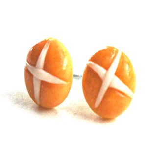 Hot Cross Buns Stud Earrings- miniature food jewelry
