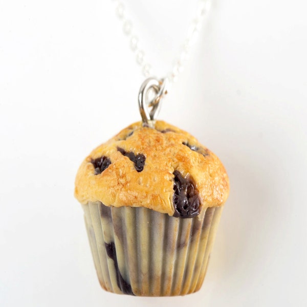 Blueberry Muffin Necklace- miniature food jewelry, sterling silver necklace, breakfast jewelry