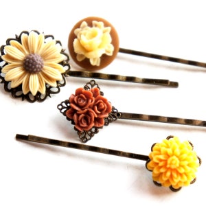 Shades of Brown/Beige Flower Hair Clips- hair accessories, hair pins, bridesmaid gifts