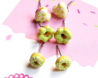 Matcha Green Tea Donut Earrings Set- miniature food jewelry, donuts jewelry