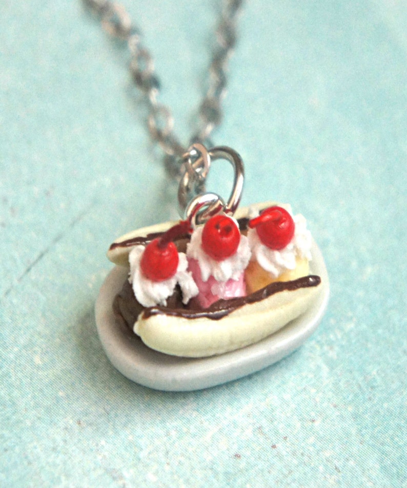 Banana split necklace miniature food jewelry ice cream | Etsy