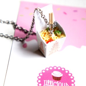 Chow mein Noodles Necklace- miniature food jewelry, food necklace, chinese food